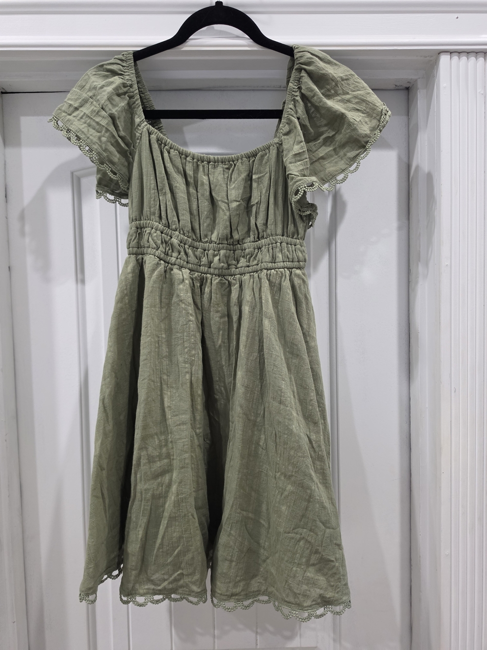 Jolt Wind Sage Green Boho Flutter Sleeve Mini Dress Size M